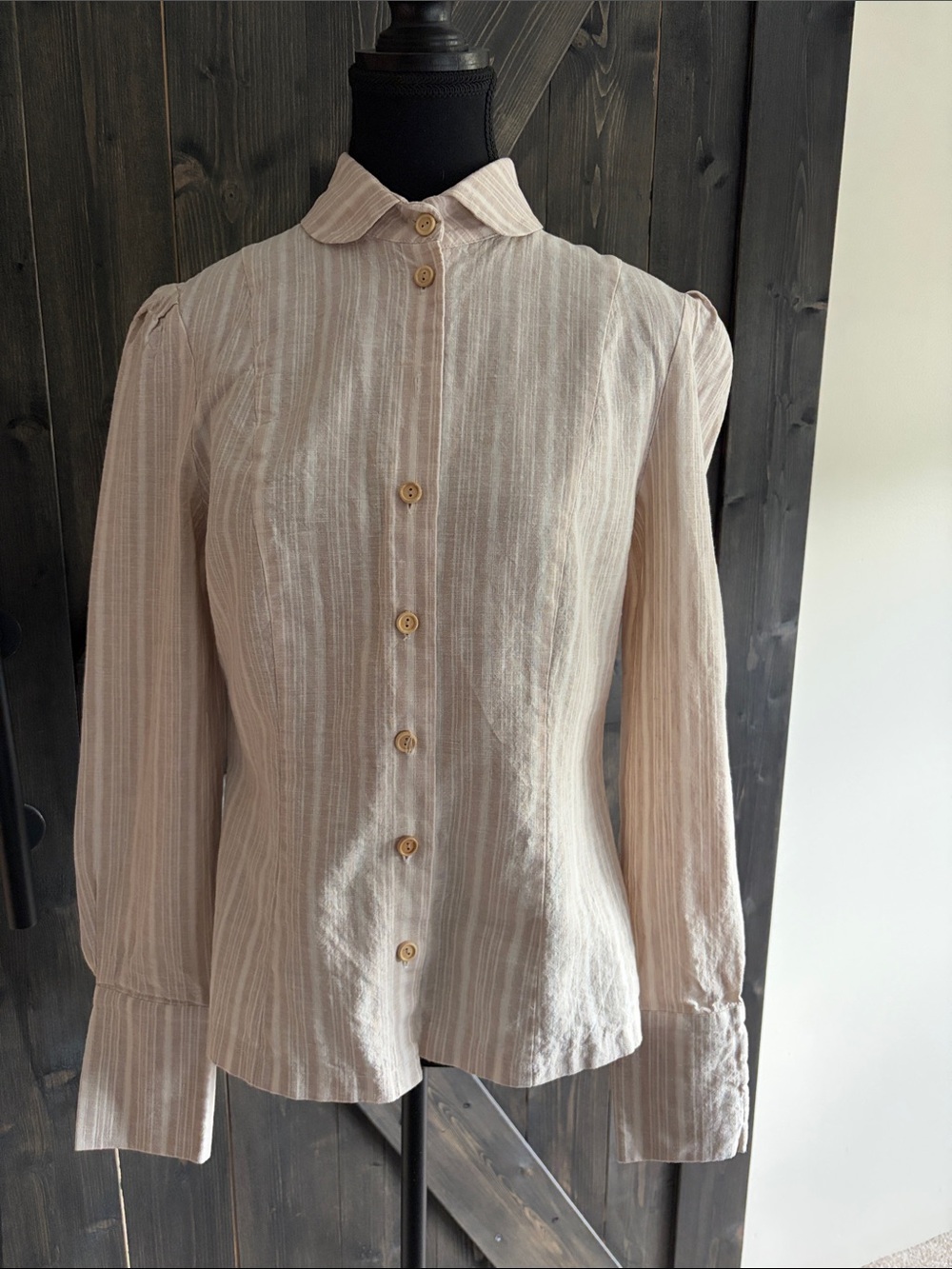 Women's Neutral Toned Striped Button-Down Shirt